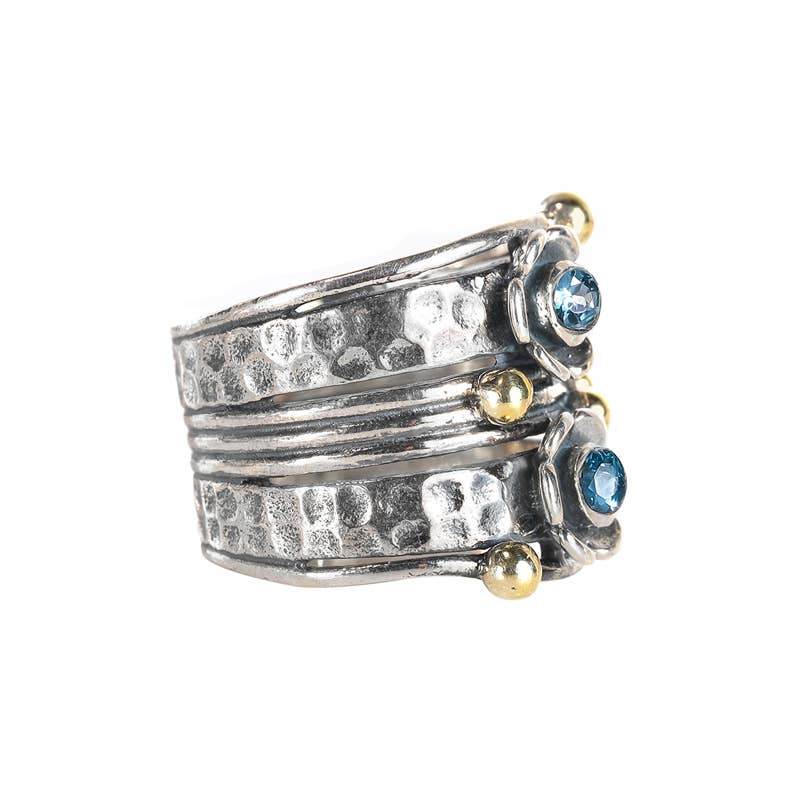 Tiramisu - Wholesale Cocktail/Statement Ring - 925 Silver London Blue Topaz Bloomline Echo Statement Ring2
