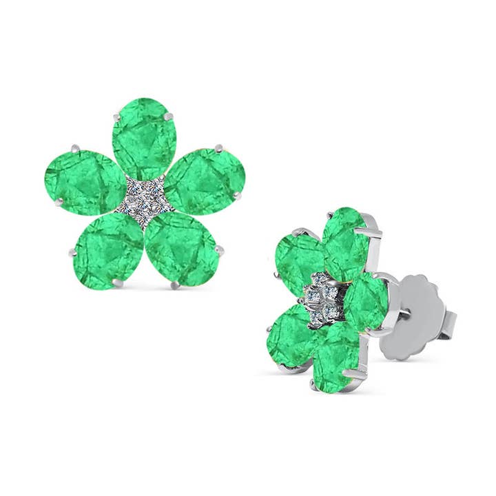 Brincos de flor de gibão esmeralda de laboratório por atacado de Barrocos