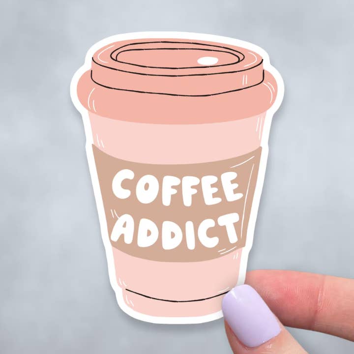 Kaffee-Süchtiger Vinyl-Aufkleber, Süßer Rosa Koffein-Liebhaber Sticker für den Großhandel von Sticky Martian