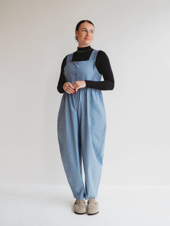 Alice Blue Smocking Strap Jumpsuit for wholesale by Turtledove London