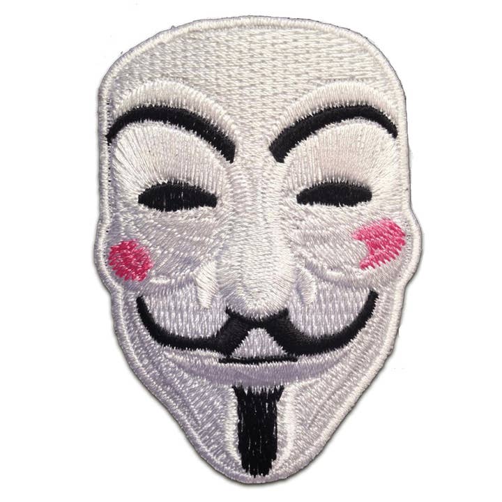 V For VENDETTA Anonymous Iron-On Patch White for wholesale on Faire