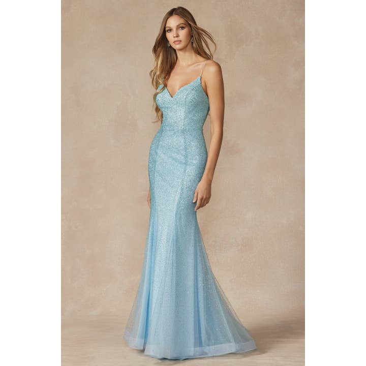 Juliet - Wholesale Gown - Women's - GLITTER MESH FITTED EVENING PROM GOWN