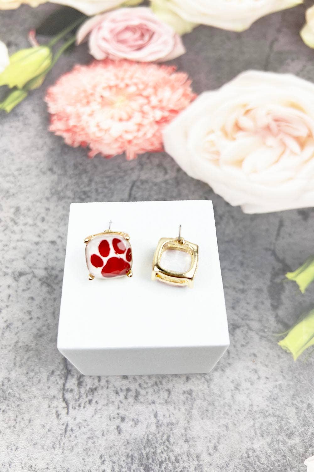 JHP Collection - Wholesale Stud/Post Earrings - DOG PAW PRINT CUSHION CUT EPOXY STUD EARRING28