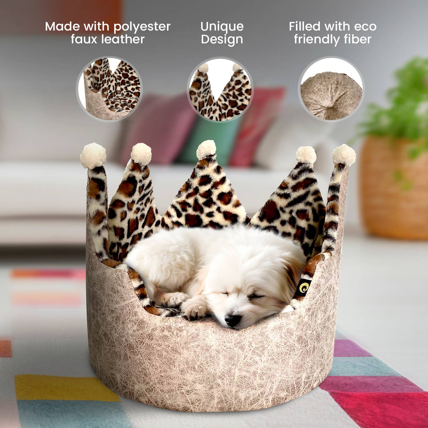 Precious Tails - Wholesale Pet Bed - Cat/Dog - Precious Tails Leopard Print Crown Pet Bed21