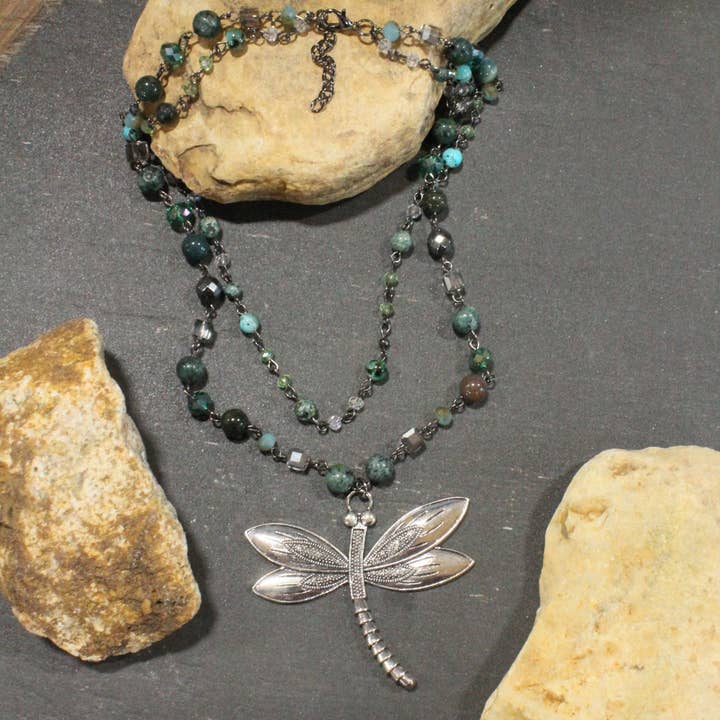 Above & Beyond Dragonfly Layered Necklace for wholesale by The Primitive Peddler, Inc.