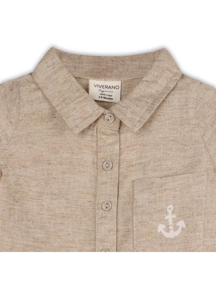 Riley Anchor Baby Romper (Natural Linen Blend) for wholesale on Faire2