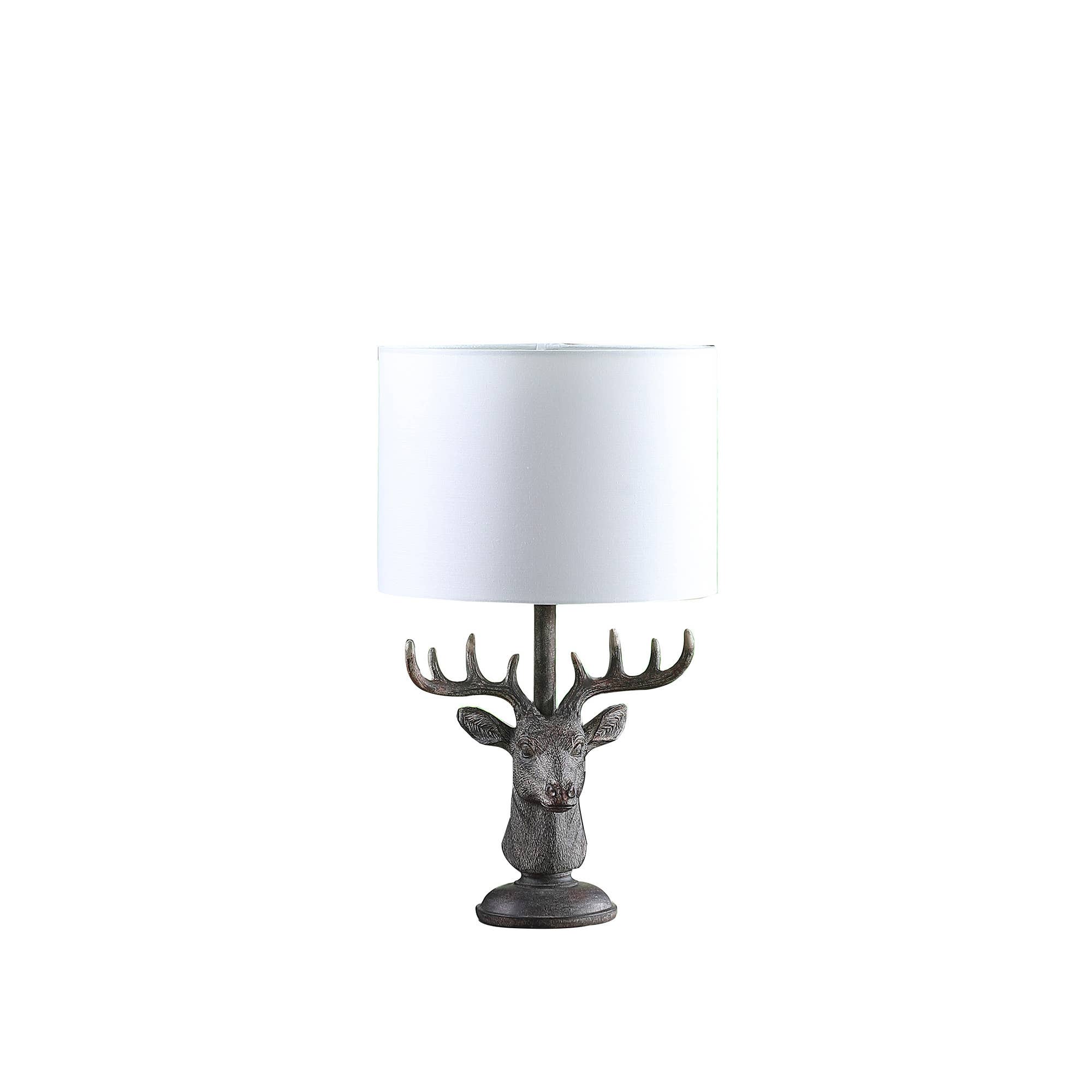 HomeRoots - Wholesale Accent/Desk Lamp - 18" Antiqued Bronzed Stag Bust Table Lamp With White Shade