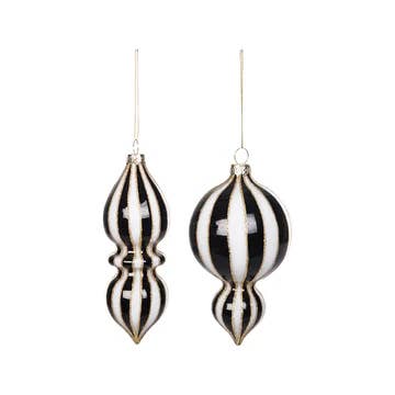 Christmas Black & White Striped Glass Ornament Set 2 for wholesale by carol & frank