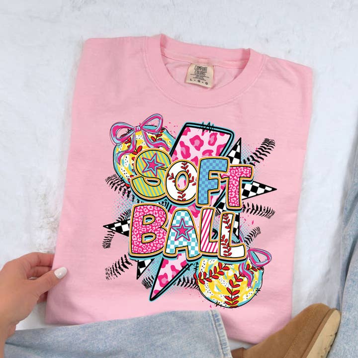 Retro Patterned Softball DTF Heat Transfer for wholesale by Trendy Transfers