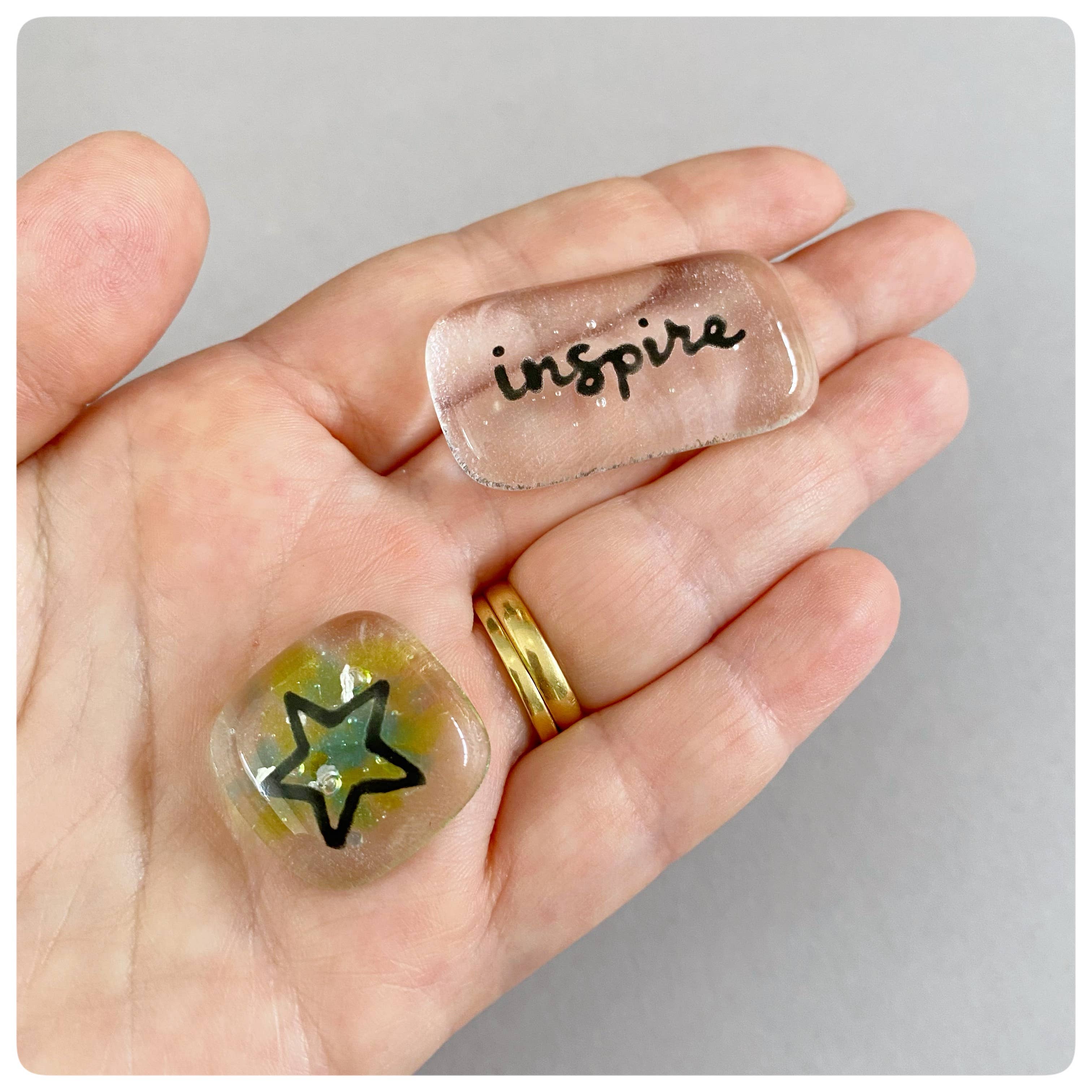 Salvia Glass - Wholesale Keepsake Coin/Token - Inspire Positivity Pebble set -  fused glass pocket pebbles4
