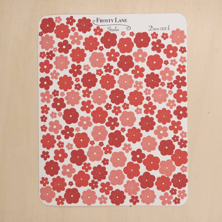 Deco021.k. Feuille d'autocollants contour de fleur rouge pour la vente par Frosty Lane Studio LLC