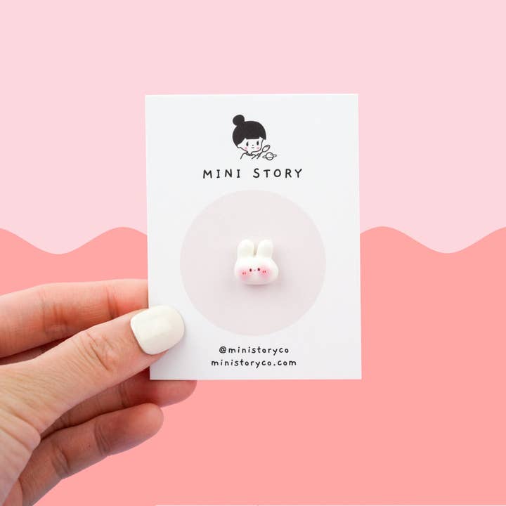 Mini Story Co - Wholesale Lapel Pin/Button - Tiny Bunny Pin | Adorable White Rabbit Brooch | Cute Easter Bunny Accessory
