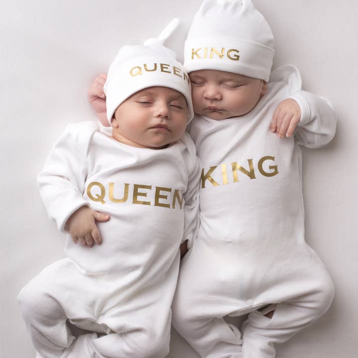 Personalised King and Queen White Babygrows for wholesale by Mini Kings and Queens