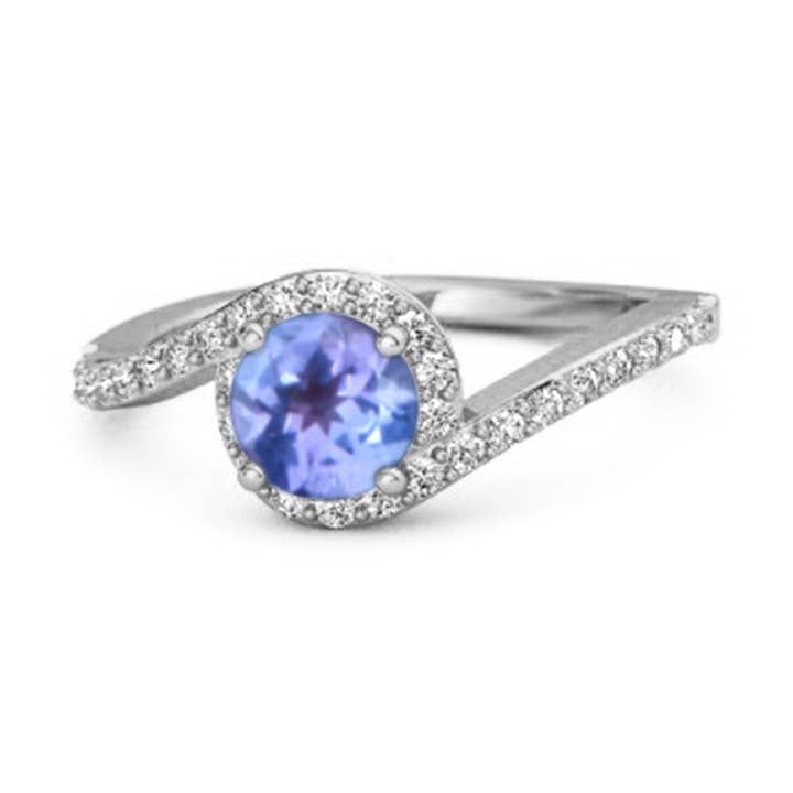 Anillo de Tanzanita Redonda con Halo y Pavé de Brazo Dividido - Plata de Ley para venta al por mayor de Star Joya