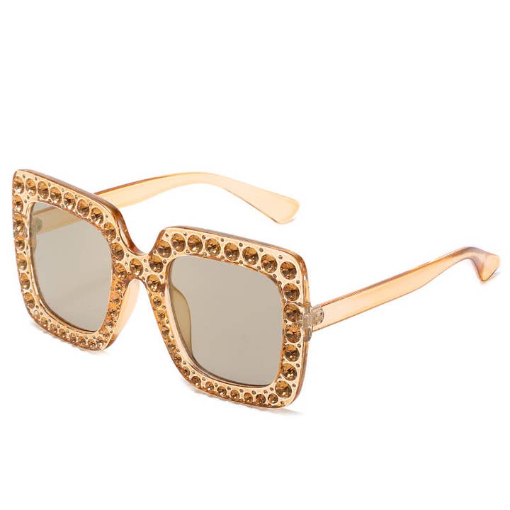 WoodWristCo - Wholesale Sunglasses - Women's - Fashion Square Frame Diamond Studded Sunglasses
