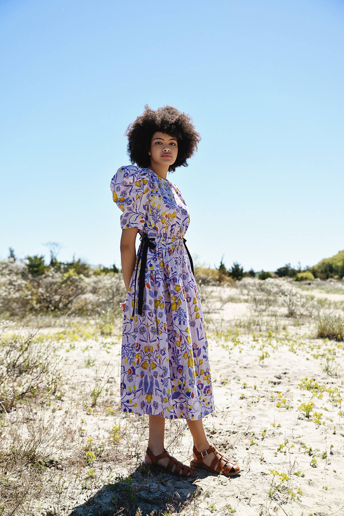 Jessie Zhao New York - Wholesale Dress - Women's - Purple Floral Cotton Midi Dress3