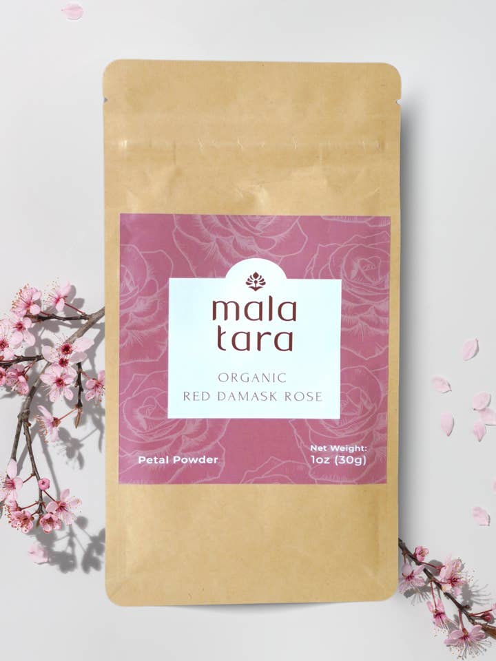 Red Damask Rose Petal Powder Pouch for wholesale by Mala Tara