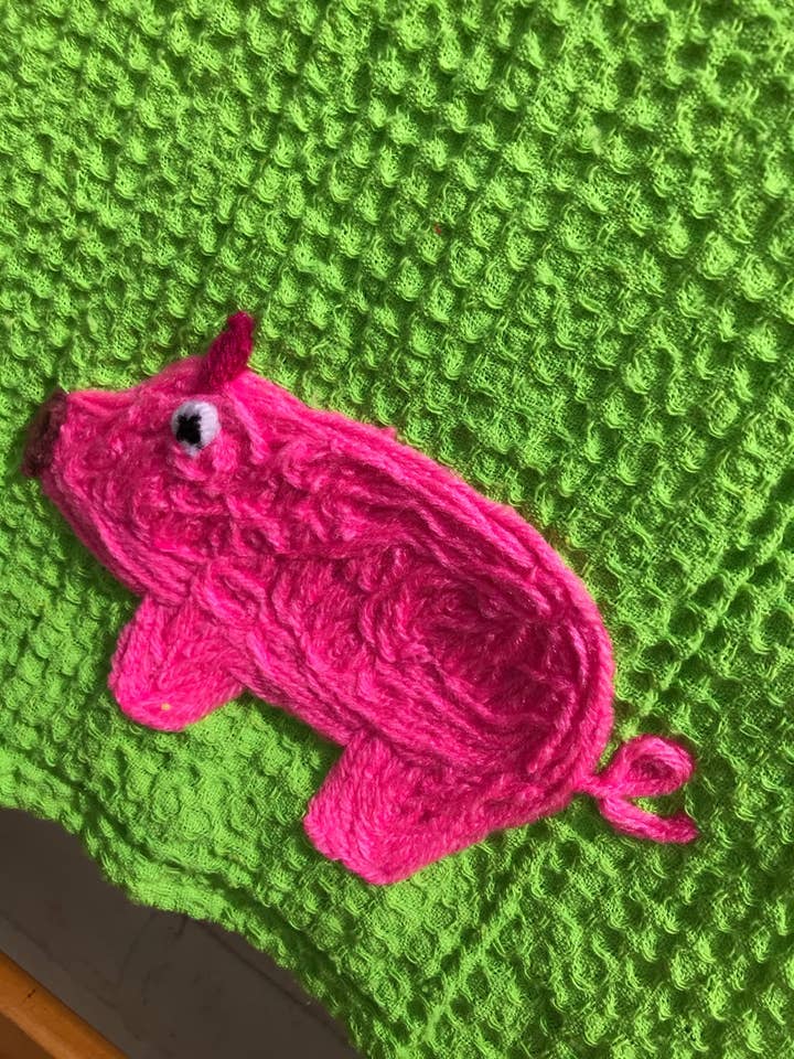 Pig Kitchen Towel, farm animal, farmhouse, happy dish towel for wholesale by Miss Mavis Fun House