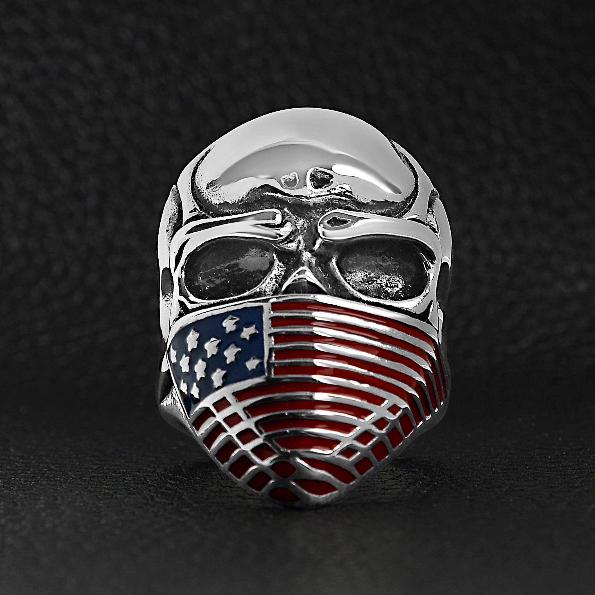 WJW - Wholesale Signet Ring - Stainless Steel USA American Flag Covered Skull Ring6