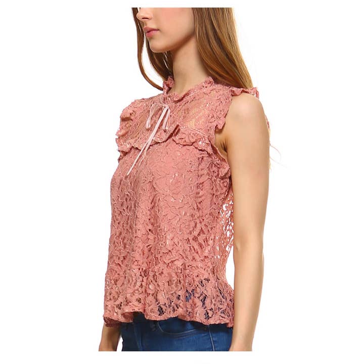 JHP Collection - Wholesale Blouse - Women's - WOMENS PLAIN SLEEVELESS ROUND NECK LACE BLOUSE9
