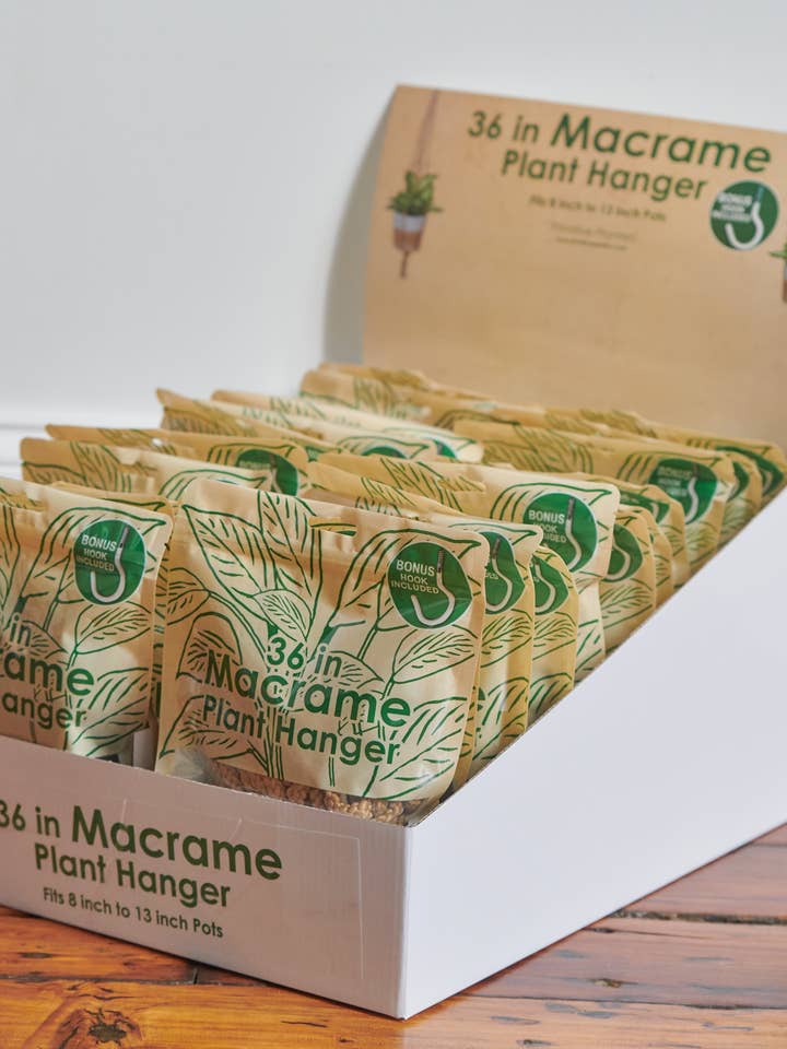 24PC Bagged 36" B&W Macrame PDQ for wholesale by Primitive Planters