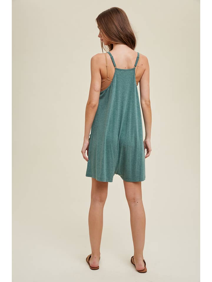 T GREEN SLUB KNIT ROMPER WITH POCKETS / WL22-6920 for wholesale on Faire