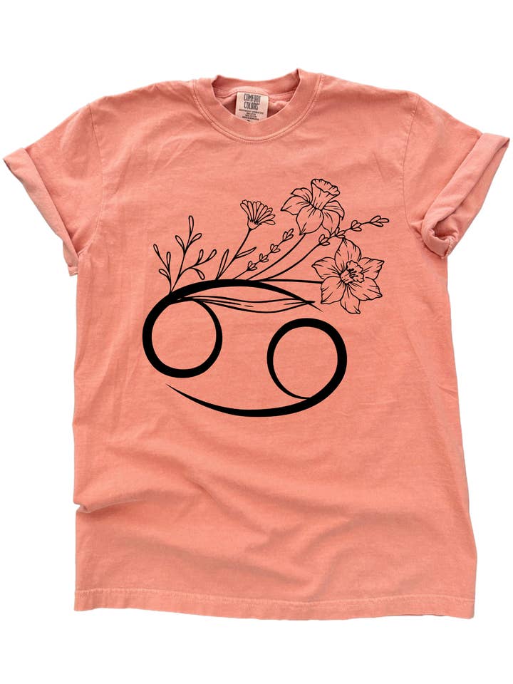 Cancer – Floral Zodiac Tee for wholesale by Pick Your Poison Tees LLC (Formerly Wandering Owl Designs)