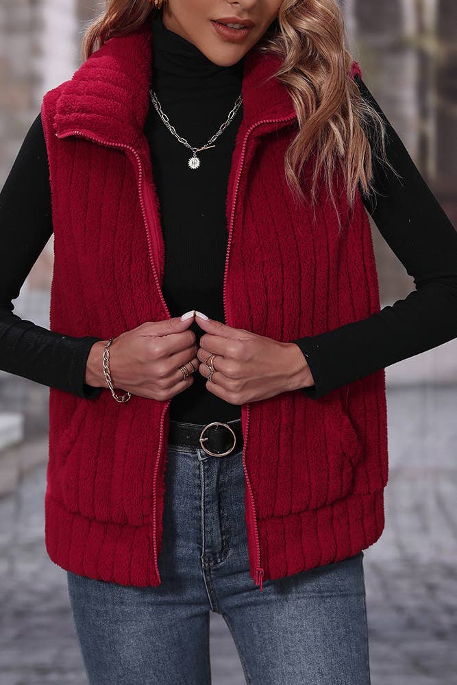 Red Rote Fleeceweste mit offenem Reißverschluss und Taschen SR015 für den Großhandel auf Faire1