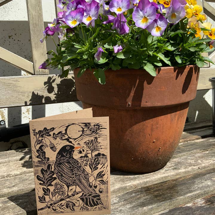 Vivienne Keable - Wholesale Birthday Card - Linocut Print - Blackbird - Greeting Card - Bird - Birthday4