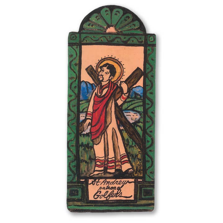 Lynn Garlick Retablos - Wholesale Wall Cross - St. Andrew - Golfers, Performers and Singers