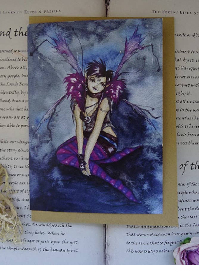 Roxy Purpletoes! Greetings Card for wholesale by FreeRangeFaeries