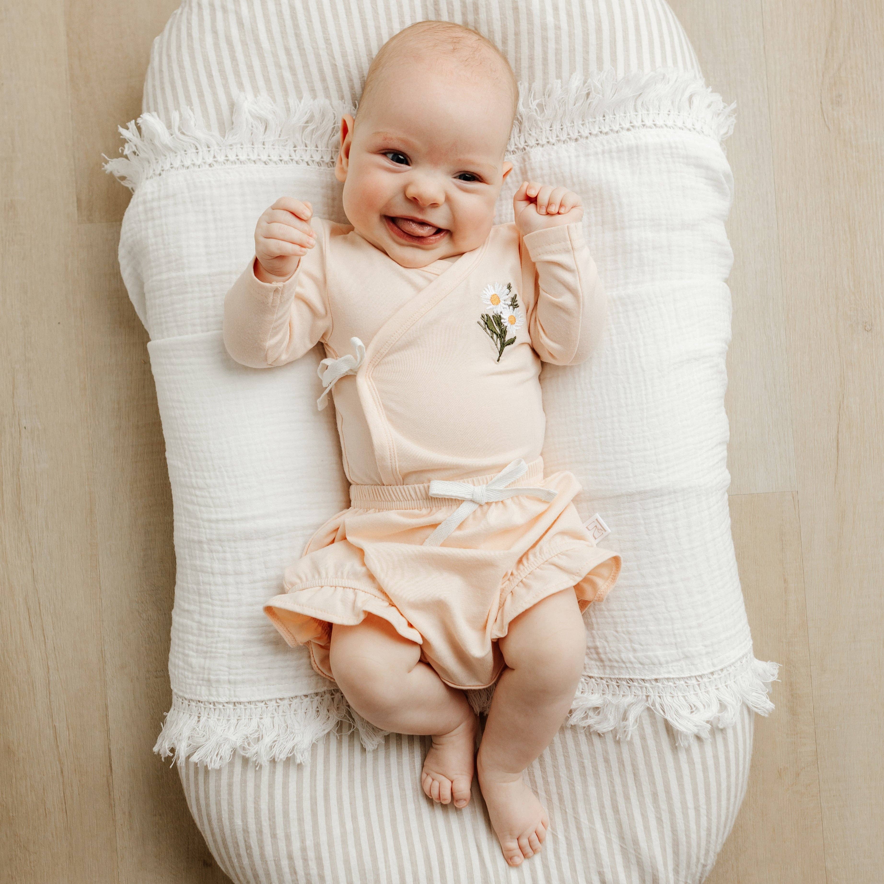 Elke & Indigo - Wholesale Bodysuit (Non-Footed) - Baby - Bamboo/Organic Cotton Freya Long Sleeve Bodysuit - Peach1