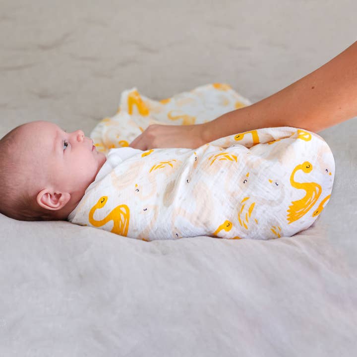 Adam Stork - Wholesale Swaddle - Baby - Muslin Swaddle Blanket Newborn Baby Girl Yellow Mango Swan2