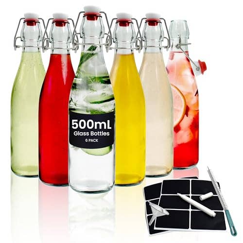 Jara Trading - Wholesale Milk/Juice Bottle - Swing Top Bottles  - Glass Bottles with Stoppers for Homebrewing, Storage and Condiments - Flip Top Bottles for Crafts and DIY Projects, Decorative Glass Water Bottle with Lids0