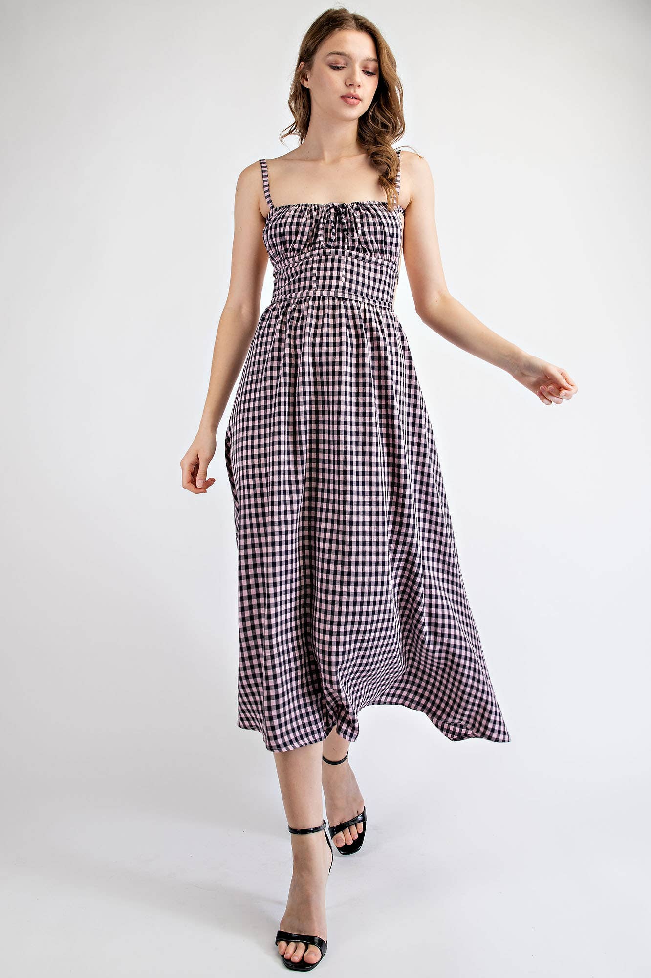 Edit by Nine – wholesale Dress – Women's – Td1787 Gingham Midi Dress With Open Back Strap4