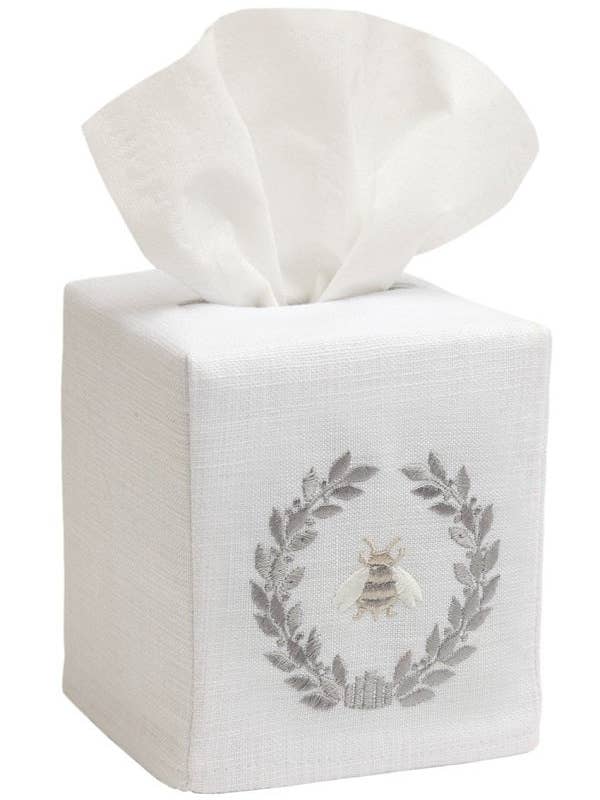 Tissue Box Cover, Napoleon Bee Wreath (Pewter) for wholesale by Jacaranda Living