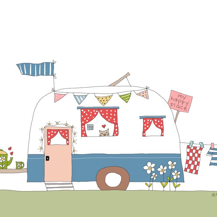 My Happy Place Travel trailer greeting card for wholesale by Elle Bee Art Studio