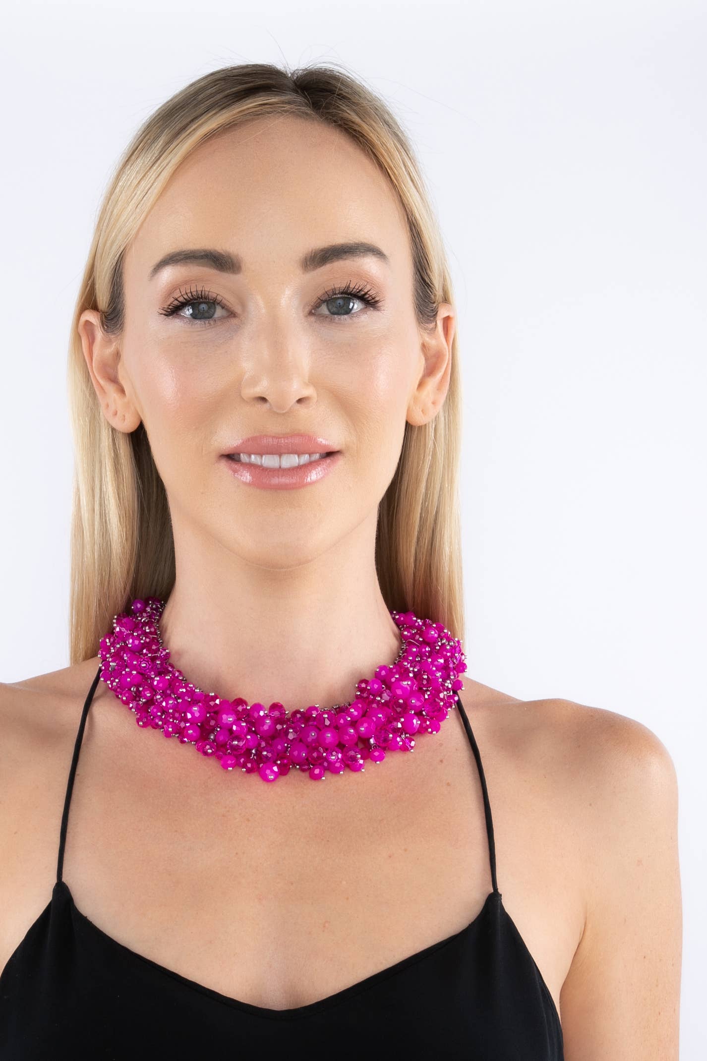 Eye Candy Los Angeles - Wholesale Beaded/Pearl Necklace - Harper Hot Pink Collar Statement Necklace1