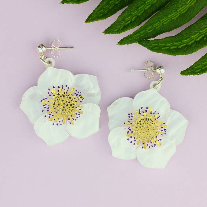 Hellebore White Earrings for wholesale by Little Moose