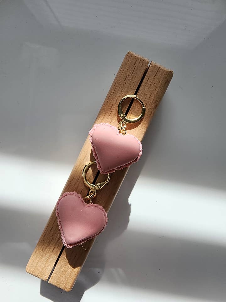 PINK MACARON HEARTS EARRINGS| POLYMER CLAY DANGLES for wholesale by Thea & Grace