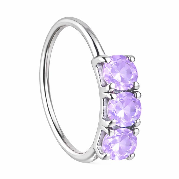Pink Lilac 3 Stone Silver Nose Ring For Pierced Nose And Non Pierced Nose for wholesale on Faire0