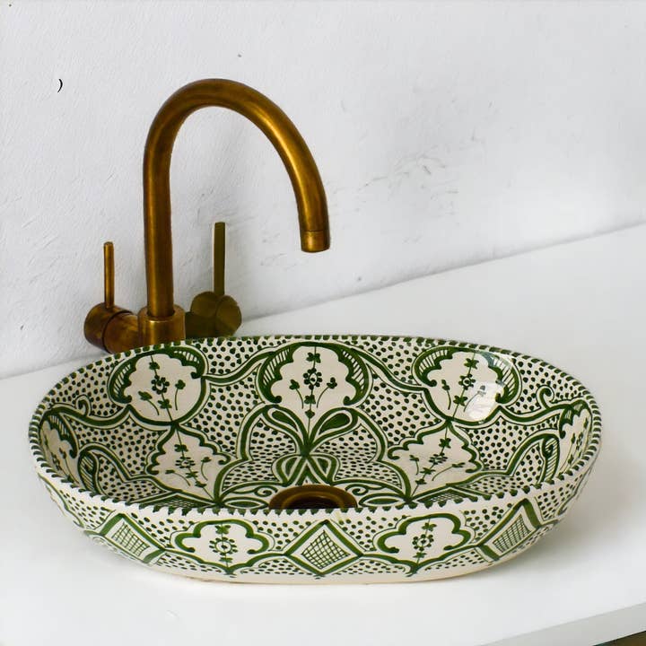 Moroccan Sink – wholesale Tillbehörsset till badrum – Handmålad oval handfat #011