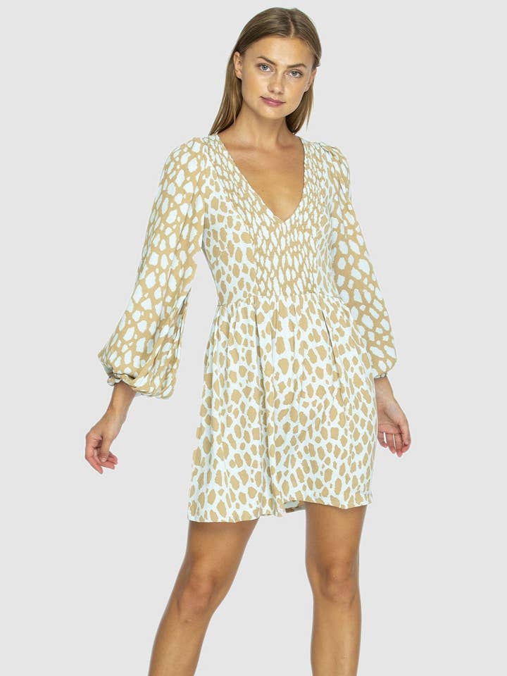 The Swing Dress - Giraffe Taupe/powder Blue for wholesale by State of Georgia