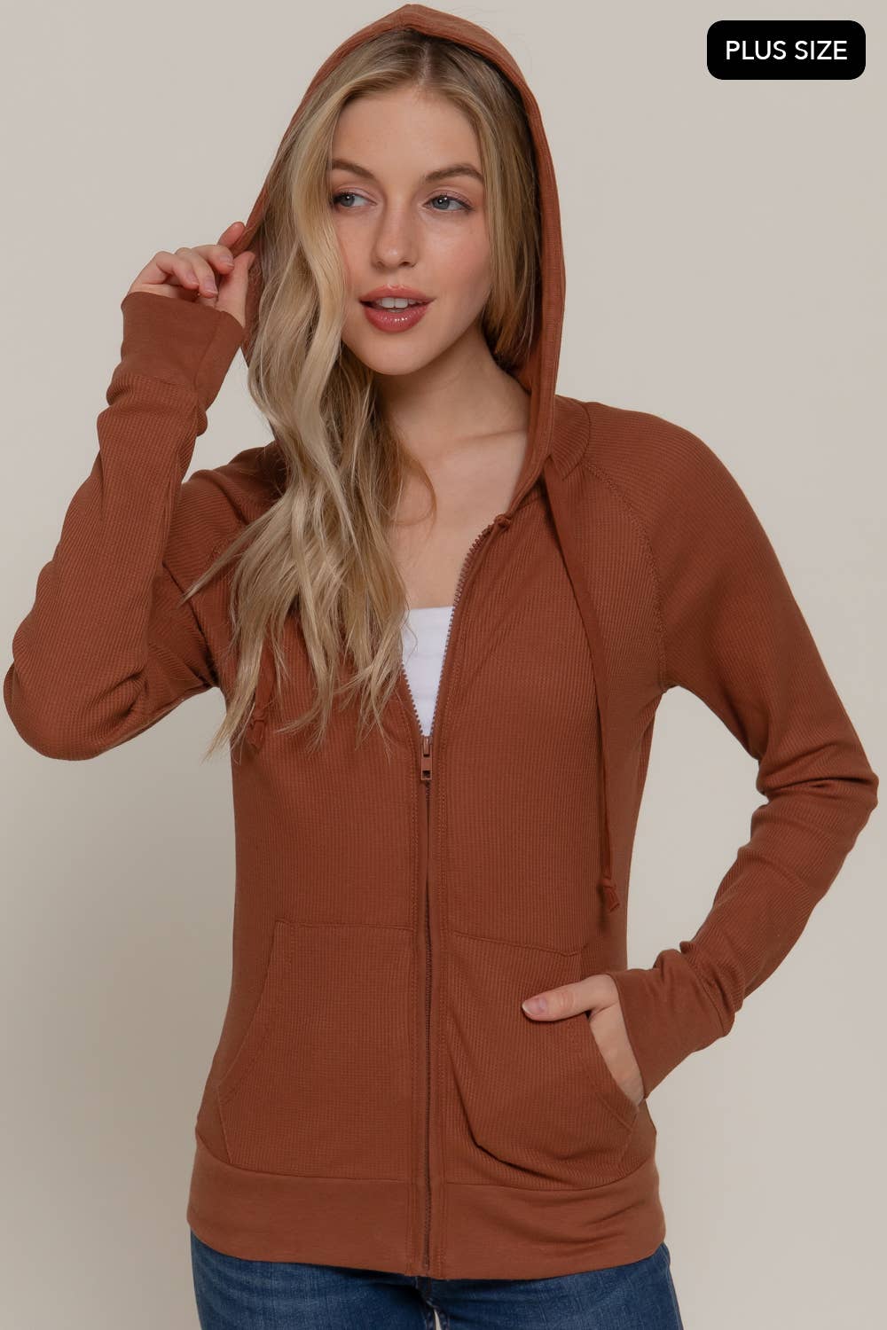 Active Basic | Active USA - Vendita all'ingrosso Felpa con cappuccio - Donna - [TAGLIA FORTE] Giacca Termica con Cappuccio a Maniche Lunghe e Tasca a Marsupio12