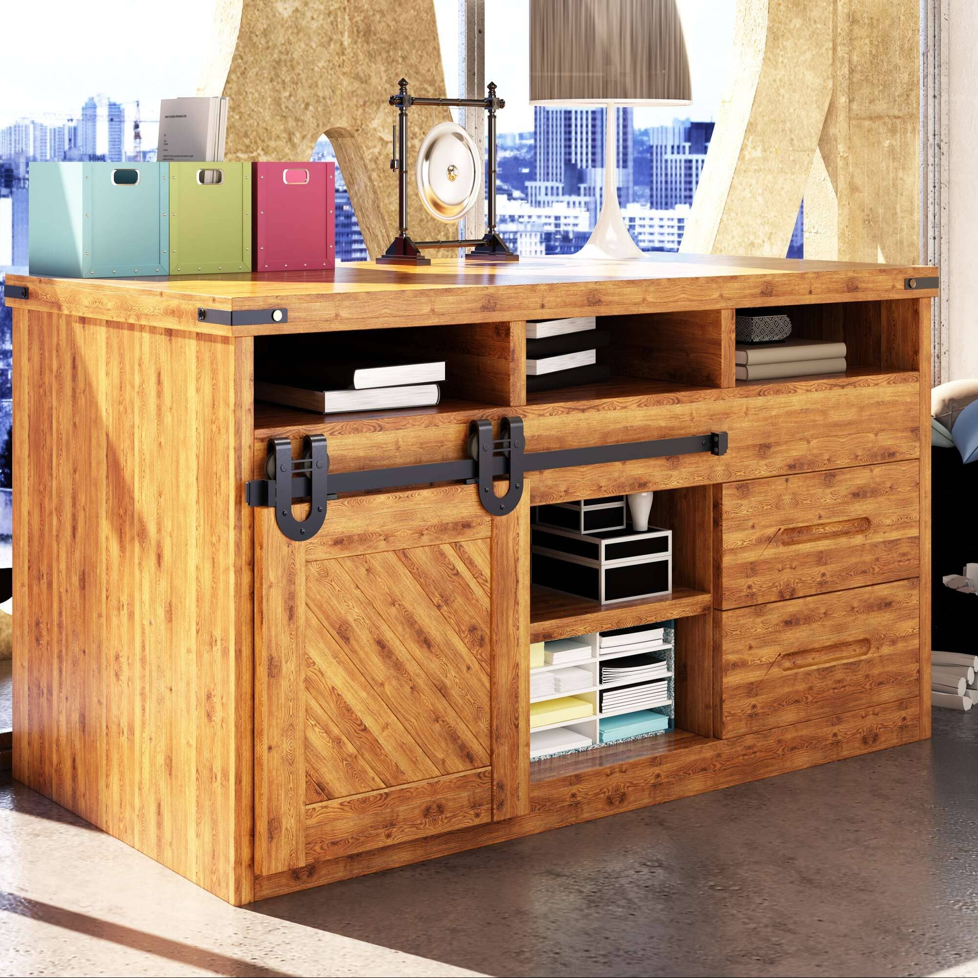 Homacer INC - Wholesale Knob/Pull - Mini Non-Bypass Sliding Barn Door Hardware Kit - Horseshoe0