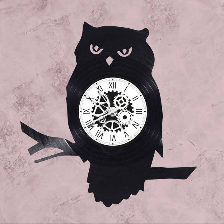 Vinylplatenklok met een uilthema van 33 toeren voor wholesale door L'atelier d'Ombeline