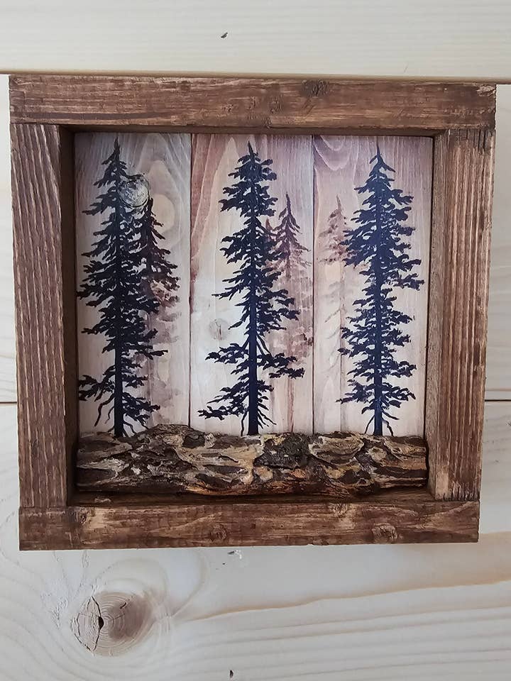 Art mural en bois encadré de 7 pouces fait à la main au Canada pour la vente par MuralsBC