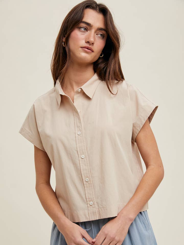 RELAXED CROP BUTTON-UP SHIRT / WL25-10341 for wholesale by Wishlist Apparel