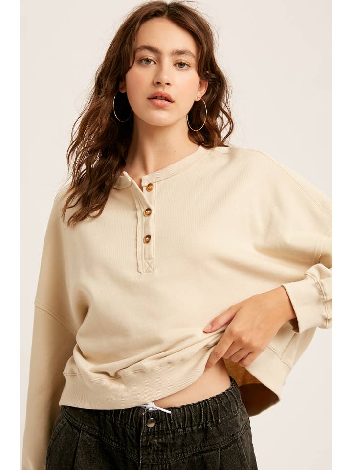Listicle - Wholesale Knit Top - Women's - Henley Button Soft Knit Top LT111213