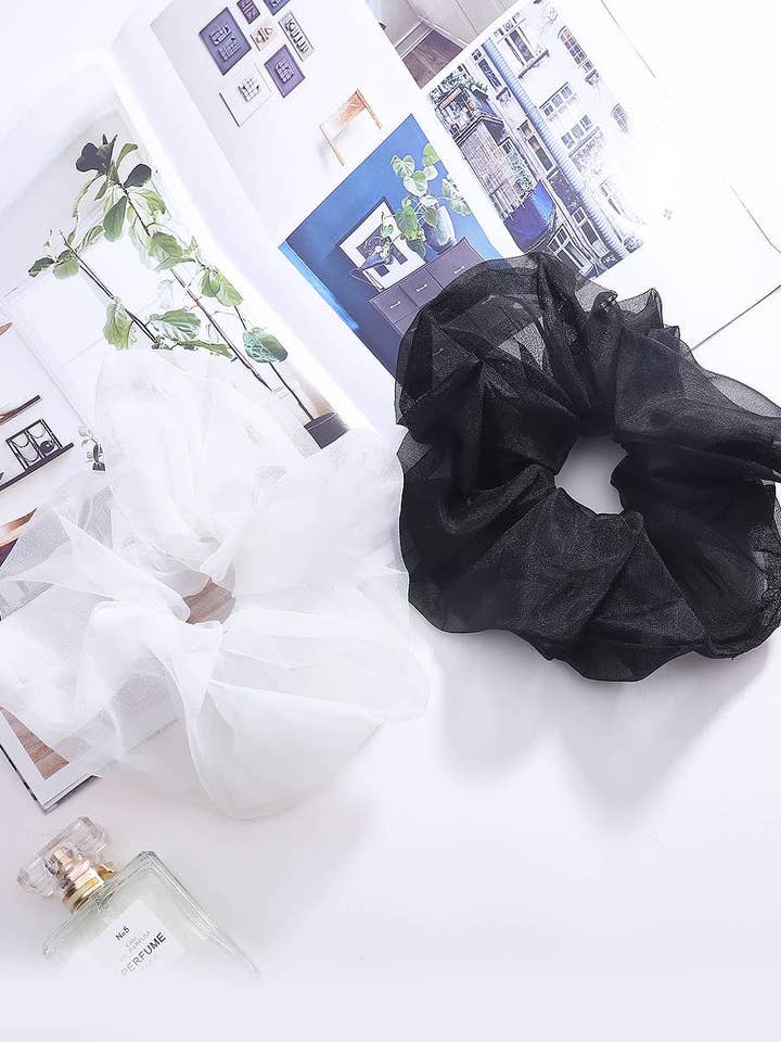 JCHB60600801 Black & White Chiffon Jumbo Scrunchie Set for wholesale by JC Sunny Fashion